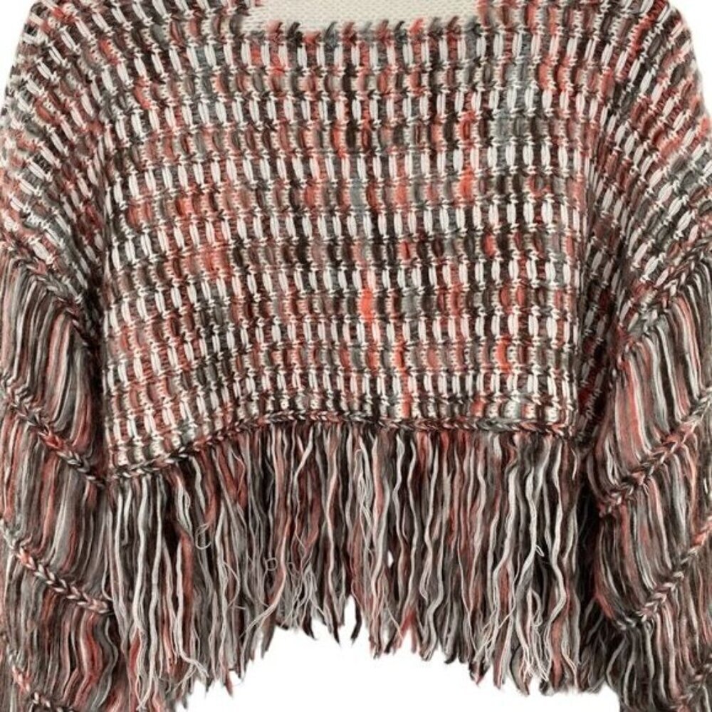 Ivory Rose Cropped Knit Fringe Sweater Boho V Neck - Picture 10 of 14